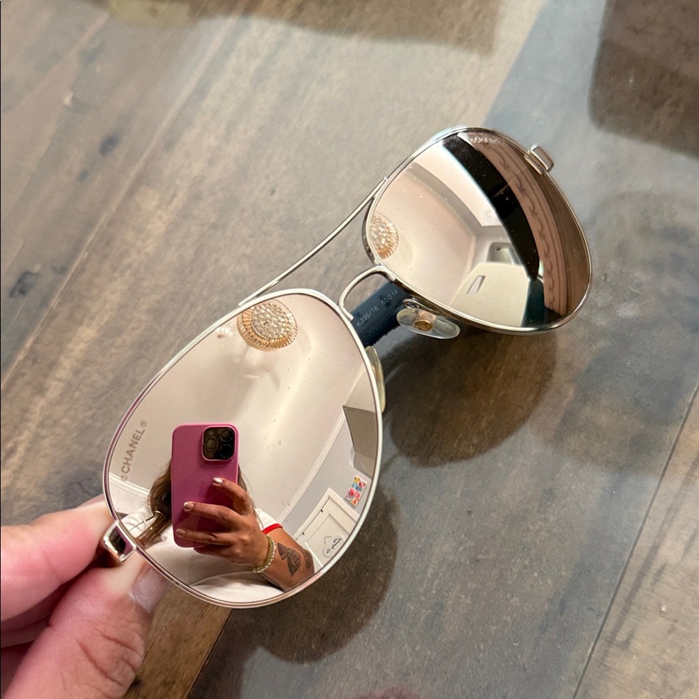 CHANEL Metallic Aviator Sunglasses